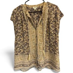 Lucky Brand Black and Tan Floral Blouse